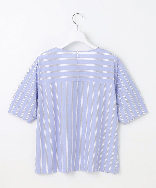 自由区 S 【WEB限定・洗える】ストライプハイゲージジャージー カットソー サックス