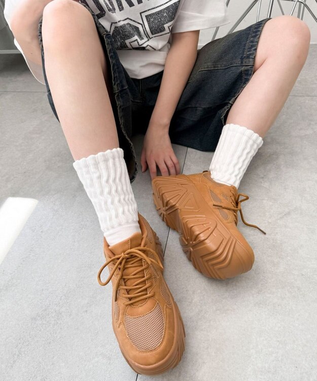 WEGO 【SMLサイズ展開】ボリュームスニーカー キャメル