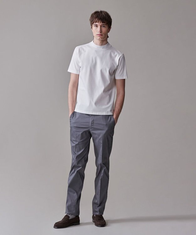 J.PRESS MEN シルクのような光沢感の上品Tシャツ【UVカット / 接触冷感 / 吸水速乾】【J.PRESS PREMIUM JERSEY】ポンチモックネック Tシャツ ホワイト系