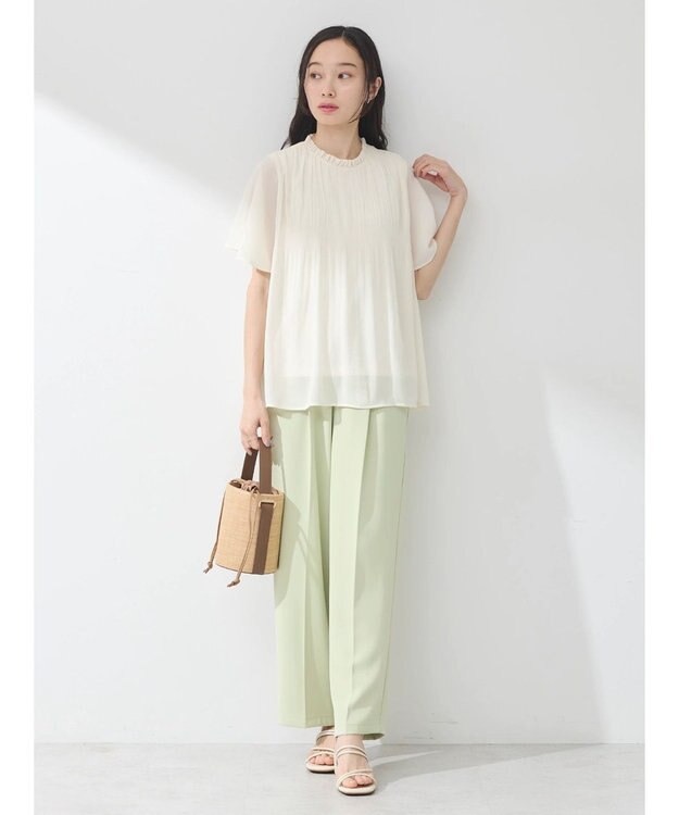 earth music&ecology マジョリカプリーツ半袖ブラウス Ivory