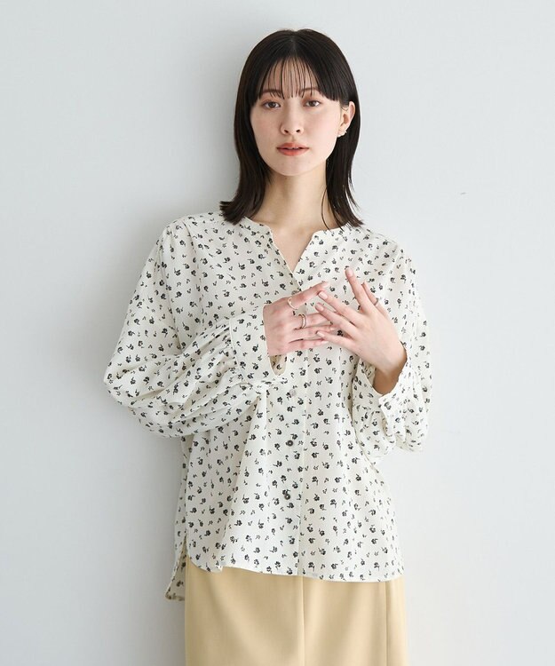 YECCA VECCA 2wayボリューム袖花柄ブラウス Off White