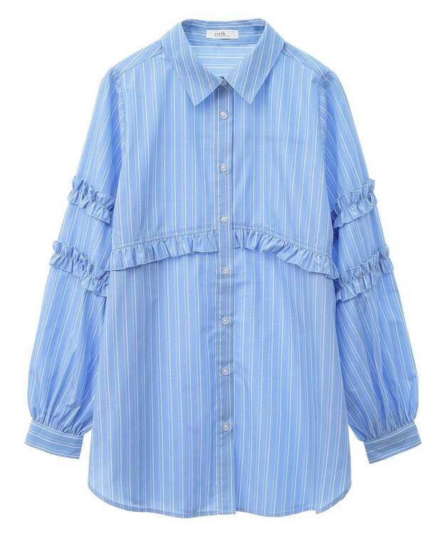 earth music&ecology レギュラーカラーフリルシャツ Blue