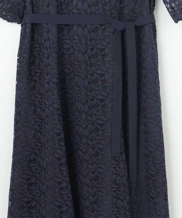 自由区 S 【洗える】フラワーリーフコードレース ワンピース ネイビー