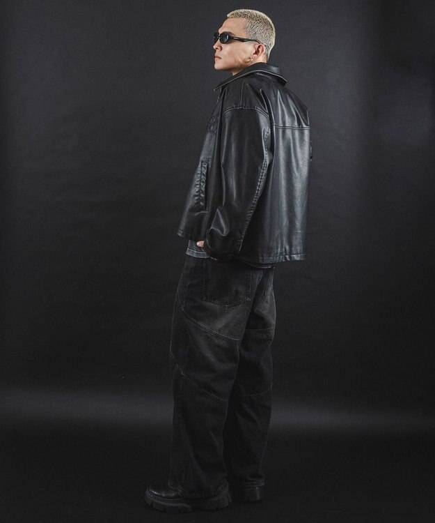 WEGO 【ユニセックス着用ITEM】MA55IVE　PUショートグラフィックブルゾン ブラック