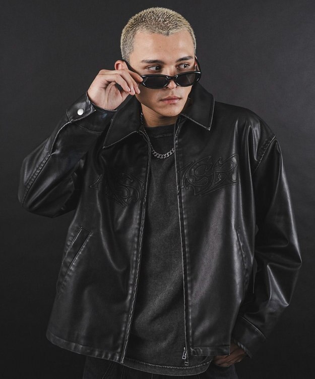 WEGO 【ユニセックス着用ITEM】MA55IVE　PUショートグラフィックブルゾン ブラック