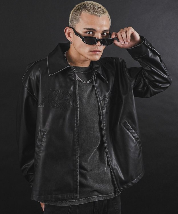 WEGO 【ユニセックス着用ITEM】MA55IVE　PUショートグラフィックブルゾン ブラック