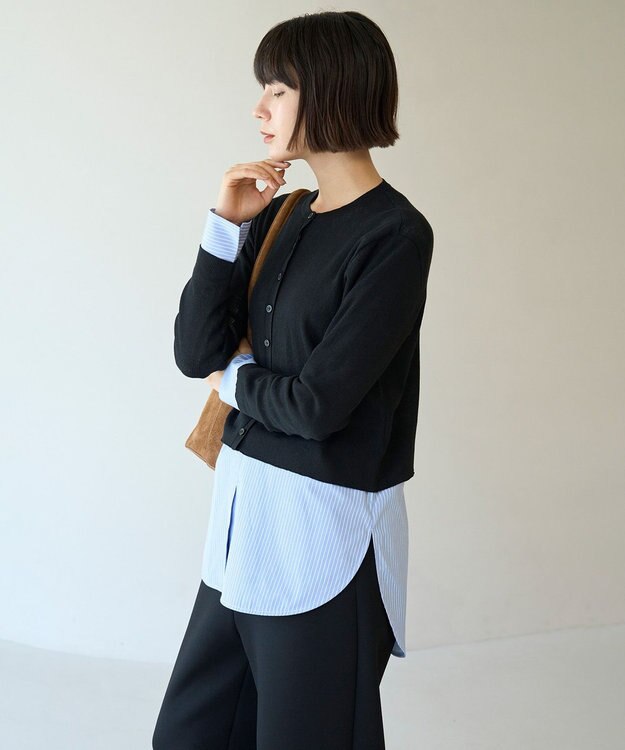 UNFILO L シャツコンビ レイヤードＴ オフ×ストライプ