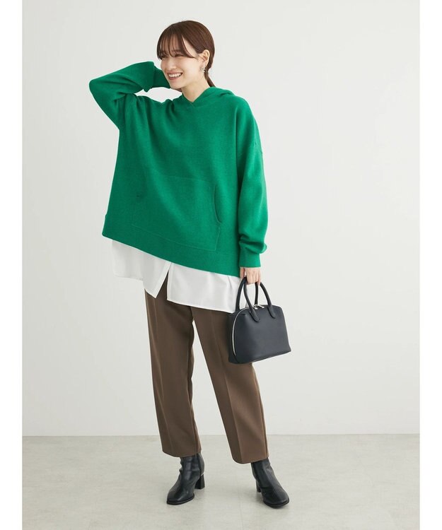 Green Parks スウェット風フード付ニットプルオーバー Green
