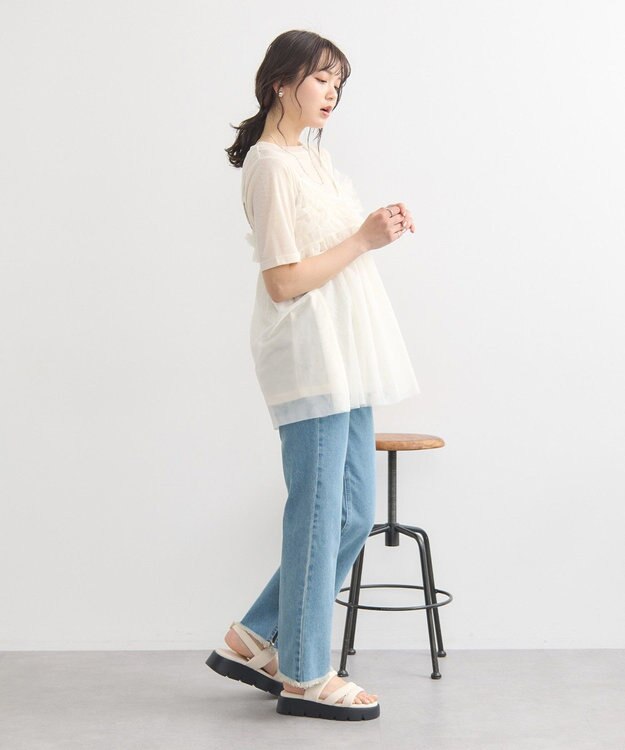 earth music&ecology カットオフフレアデニムパンツ Light Indigo