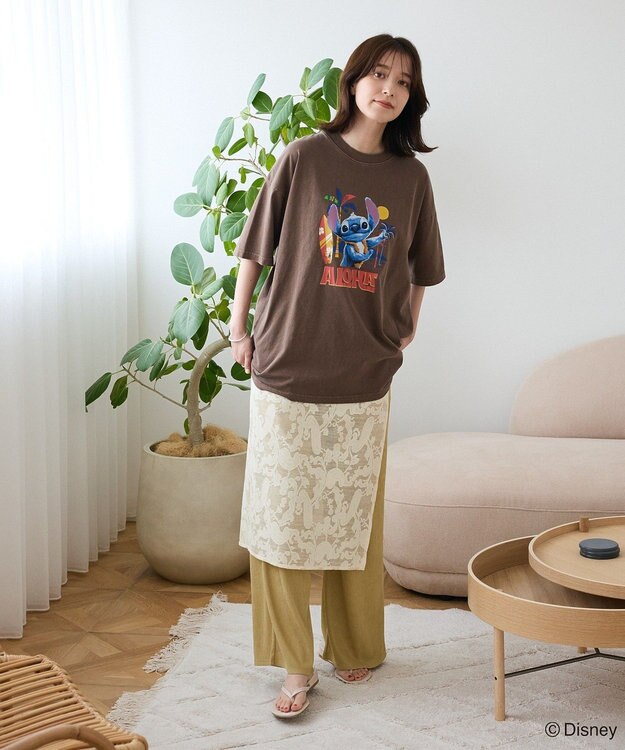 Green Parks スティッチ／ウ゛ィンテージ風ピグメントＴシャツ Brown