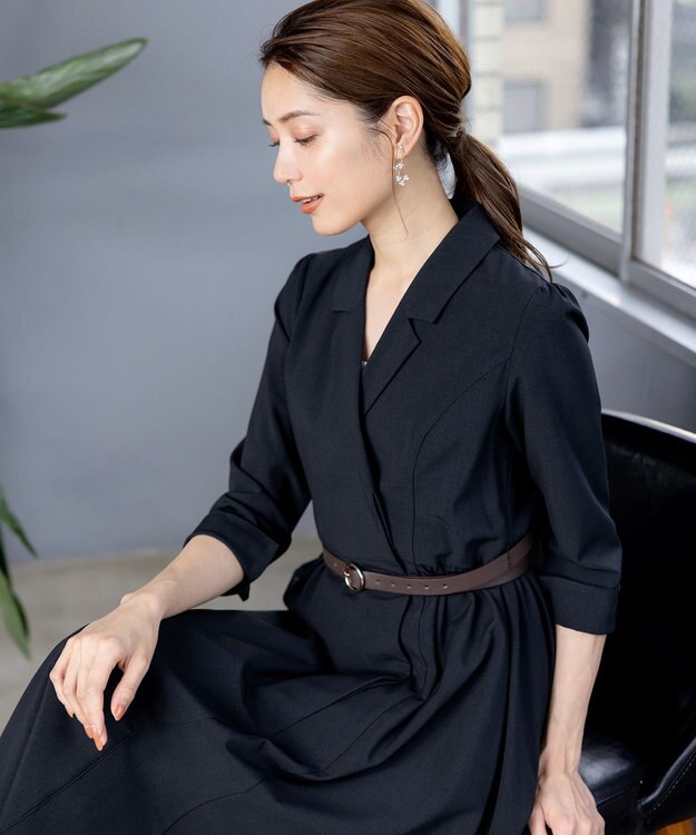 Tiaclasse L 【洗える】テーラードスーツワンピース ネイビー