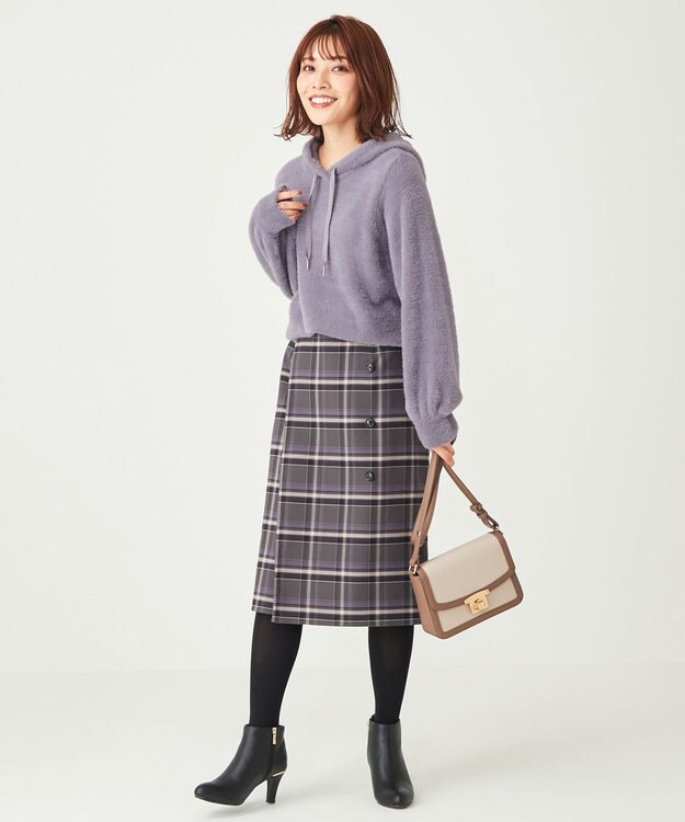 ANY SIS 【美人百花10月号掲載】2WAYリバーシブルラップ スカート スレートチェック×モーヴ