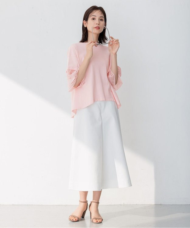 組曲 【WEB限定】レーススリーブ ニット ピンク系