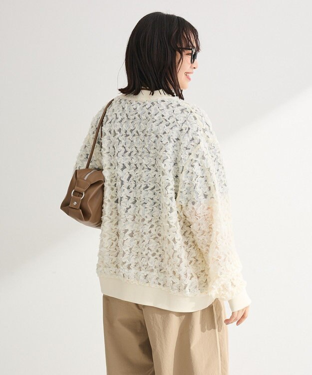 Green Parks フラワー柄チュールブルゾン Ecru