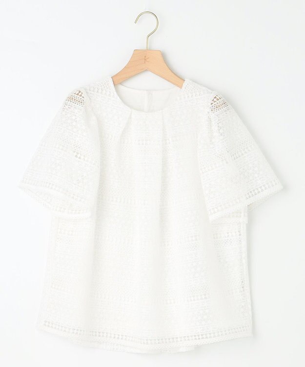 組曲 S ボーダーレース ブラウス パールホワイト系