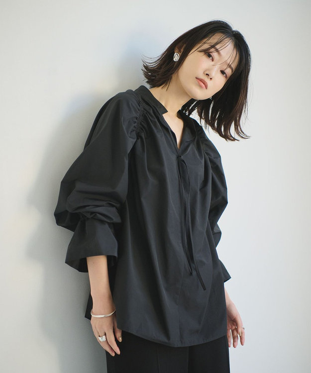 #Newans 【ANSWER for 骨格ナチュラル】ギャザーショルダーシャツ ブラック系