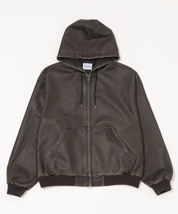 WEGO 【ユニセックス着用ITEM】PUフードブルゾン ブラウン