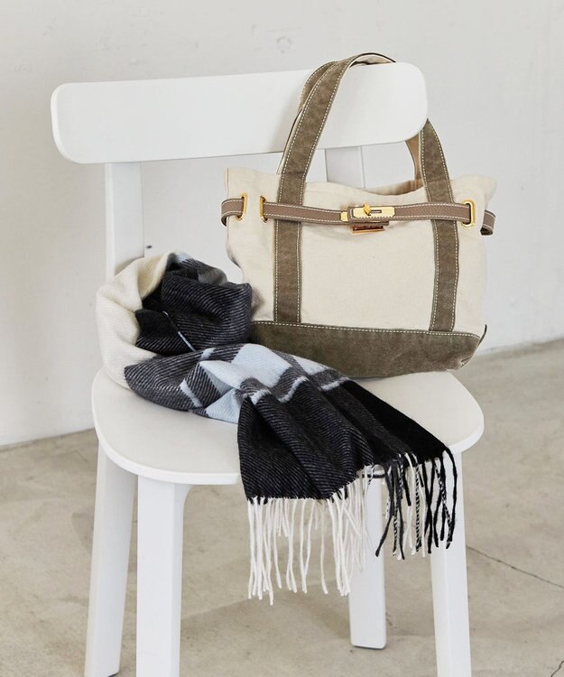 23区 カシミヤ マフラー ブラック×スカイブルー