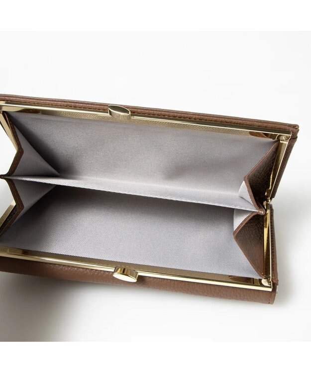 UNBILLION perche カラーコンビレザーかぶせ外がま口長財布 ブラウン