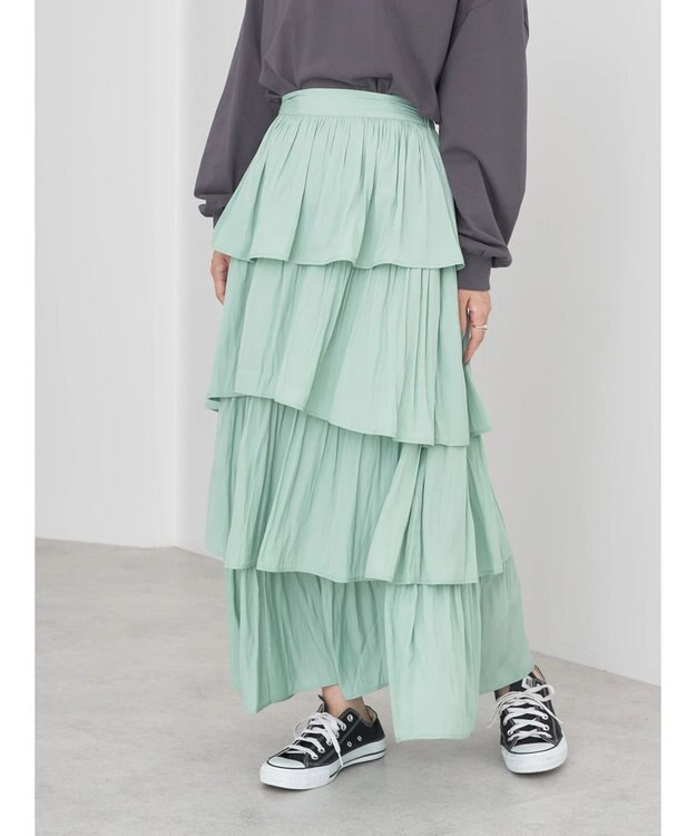 earth music&ecology フリルティアードスカート Mint Green