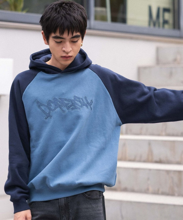 WEGO ラグランプルパーカー ブルー