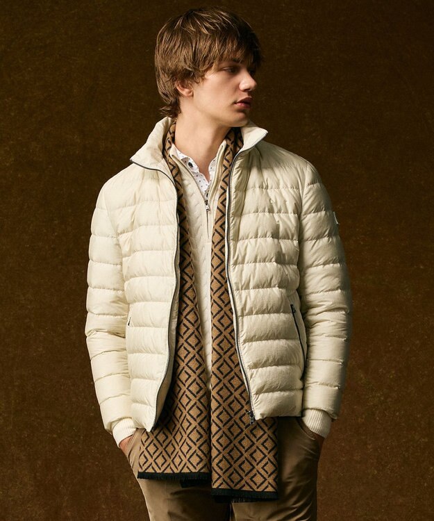 JOSEPH ABBOUD 【キングサイズ・軽量/サスティナブル素材/ECO撥水/インナーダウンにも】ナイロンスラブタフタダウンブルゾン アイボリー系