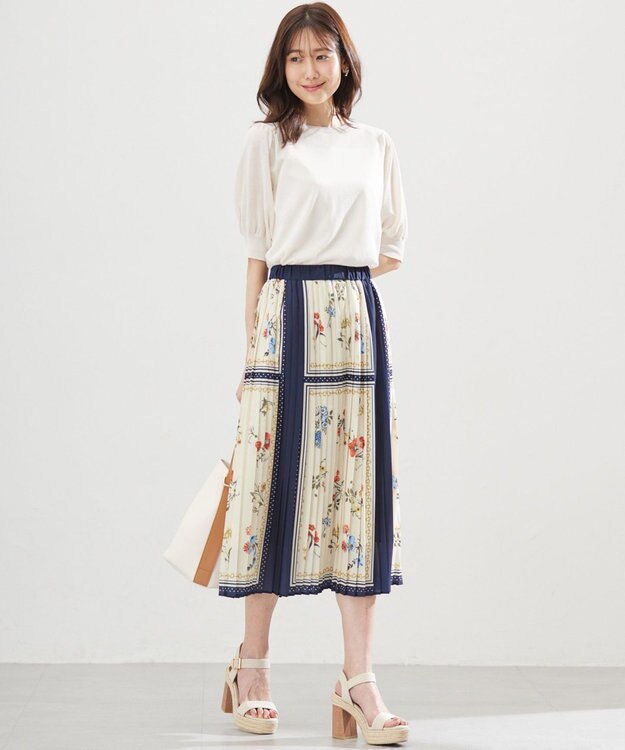 組曲 スカーフパネルプリント スカート アイボリー系5