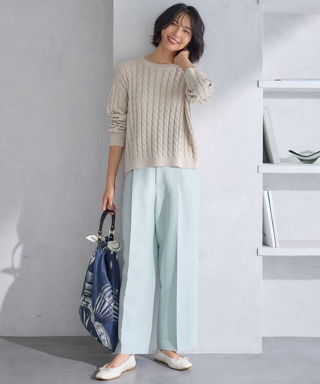 23区 【Oggi4月号掲載/洗える】ハイカウントライトクロス クロップド パンツ スモーキーグリーン系