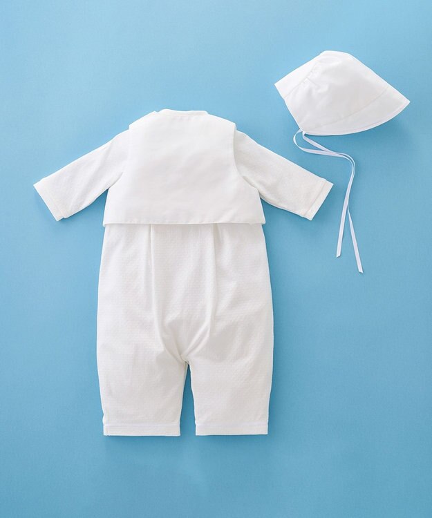 MIKI HOUSE HOT BISCUITS 【ミキハウス】 ツーウェイオールセットタキシード風【春夏向け】（50-70cm） 白