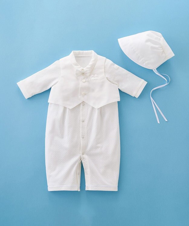 MIKI HOUSE HOT BISCUITS 【ミキハウス】 ツーウェイオールセットタキシード風【春夏向け】（50-70cm） 白