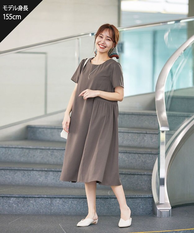 Tiaclasse L 【洗える】サイド切替ワンピース モカ