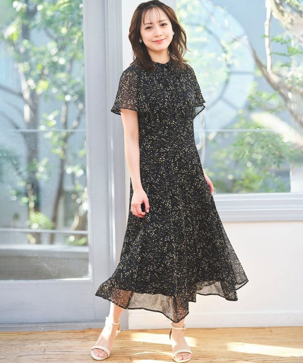 ANY SIS S 【低身長企画】ミニフラワープリント ワンピース ブラック系