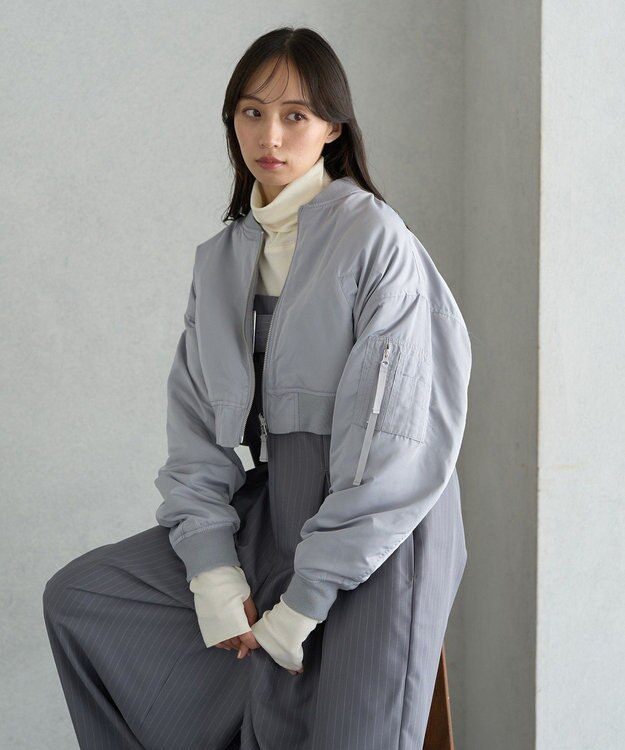 earth music&ecology ファーリバーシブルショートＭＡ－１ Blue Gray