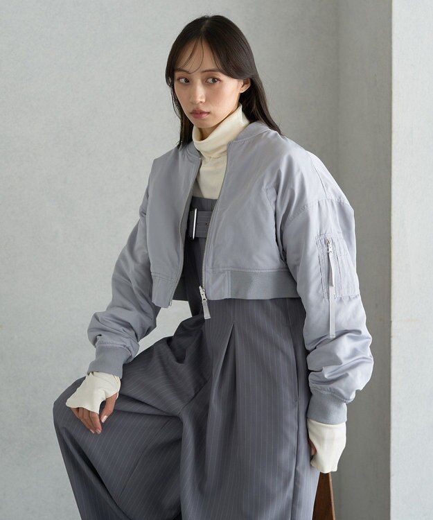 earth music&ecology ファーリバーシブルショートＭＡ－１ Blue Gray