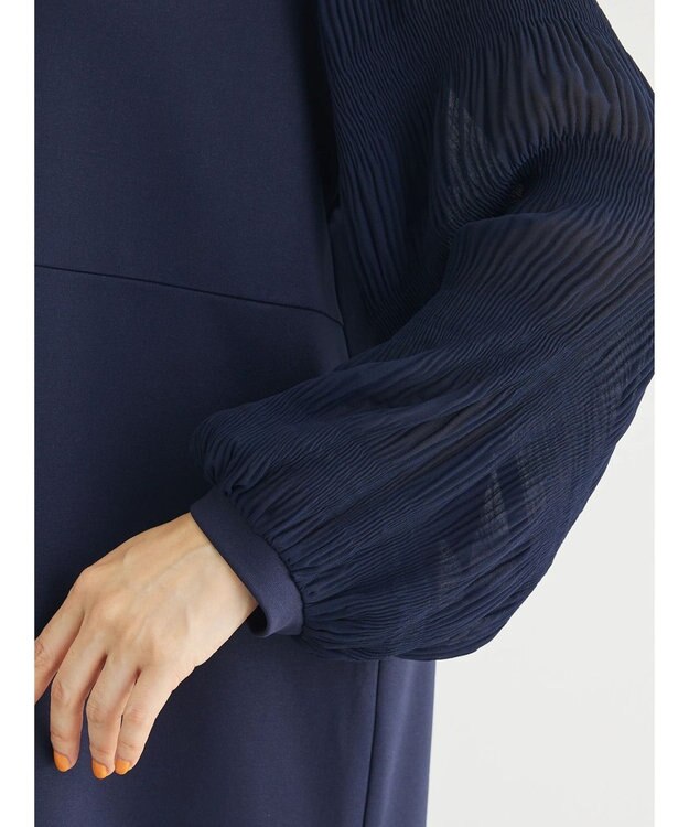 Green Parks マジョリカ袖ドッキングワンピース Dark Navy