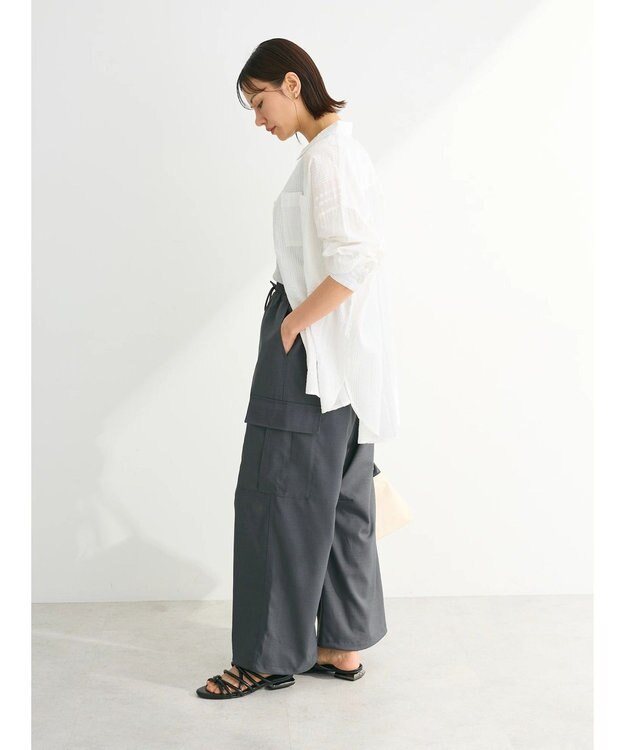 Green Parks インド綿 シアサッカーシャツ Off White