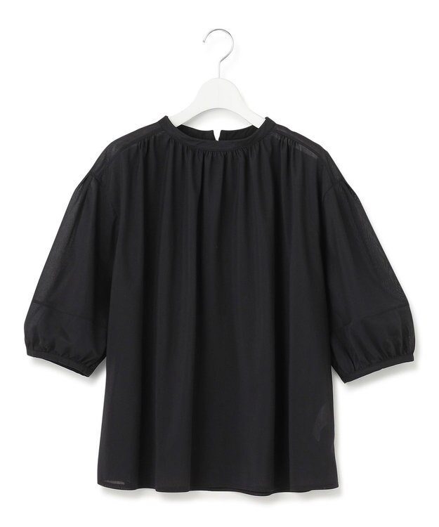 23区 S 【新色追加/洗える】クリアトリコットジャージー ギャザーデザイン カットソー ブラック系