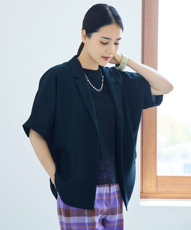 自由区 【カタログ掲載・人気素材・NEWアイテム】ラスティックメッシュハーフスリーブ ジャケット ブラック