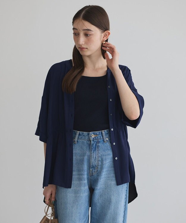 YECCA VECCA ギャザーデザイン配色シャツ Navy
