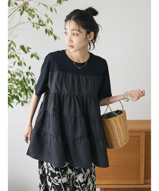 CRAFT STANDARD BOUTIQUE 異素材ティアードカットチュニック Black