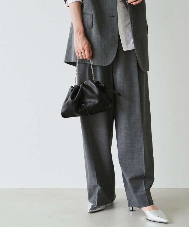 russet レザー巾着ミニショルダーバッグ(CE-1637) Black