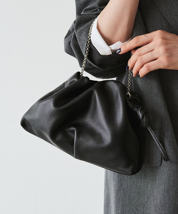 russet レザー巾着ミニショルダーバッグ(CE-1637) Black