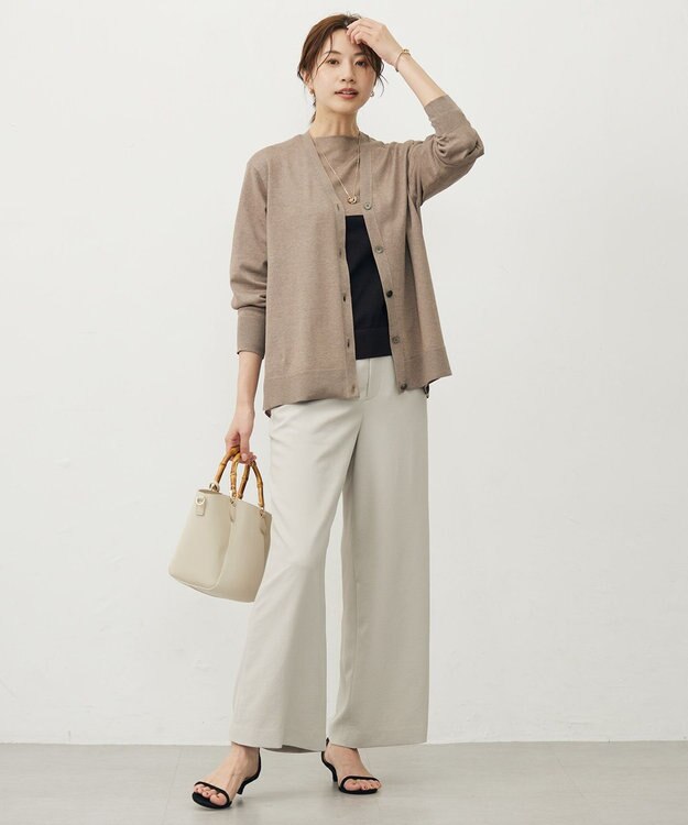 J.PRESS LADIES L 【洗える・吸水速乾・接触冷感・セットアップ対応】Light ジョーゼット ワイド パンツ ベージュ系