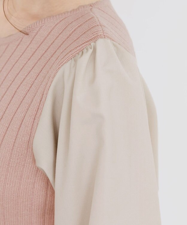 Tiaclasse 【洗える】パフ袖ニットコンビワンピース ピンク