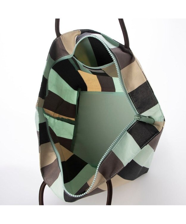 UNBILLION カシュカシュ cachecache / ウォータプルーフストライプビッグトート グリーンミックス