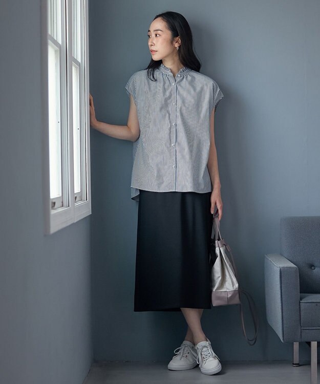 ANY L 【洗濯機可/ウエストゴム】Ａラインジャージースカート ブラック