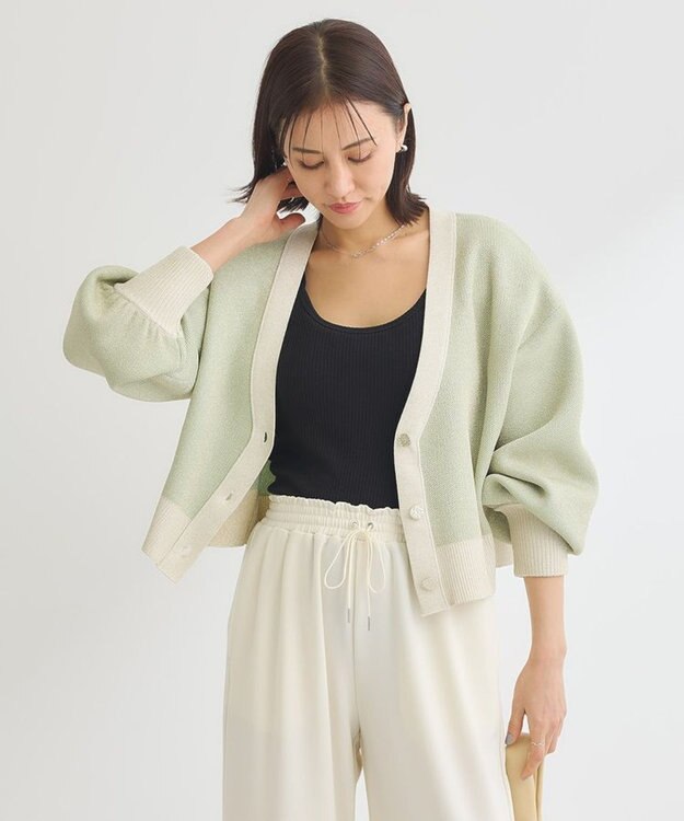 Green Parks ・ＥＬＥＮＣＡＲＥ　ＤＵＥ　ラメＶネックカーディガン Mint