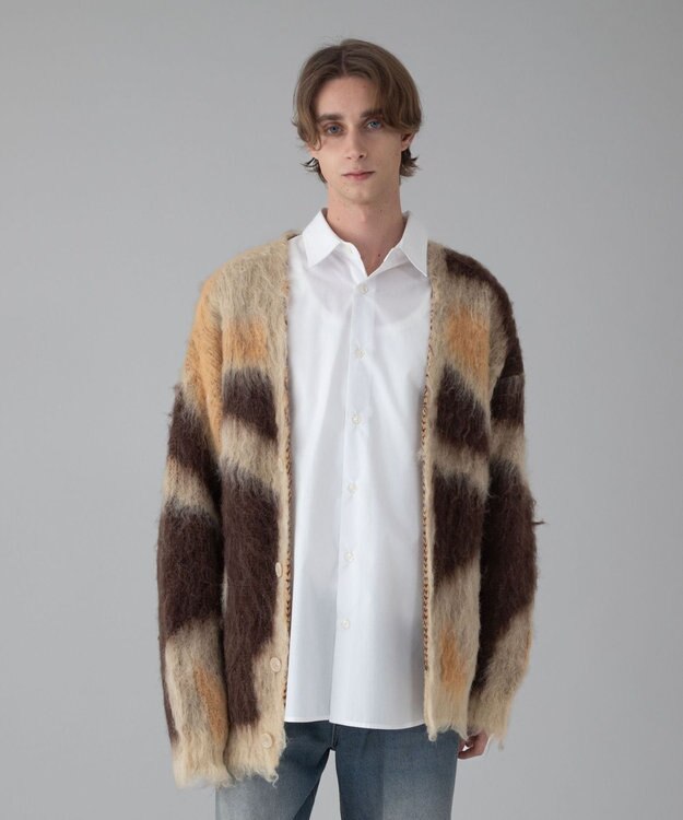 WEGO 【ユニセックス着用ITEM/MLサイズ展開】モヘアタッチパターンカーディガン ベージュ