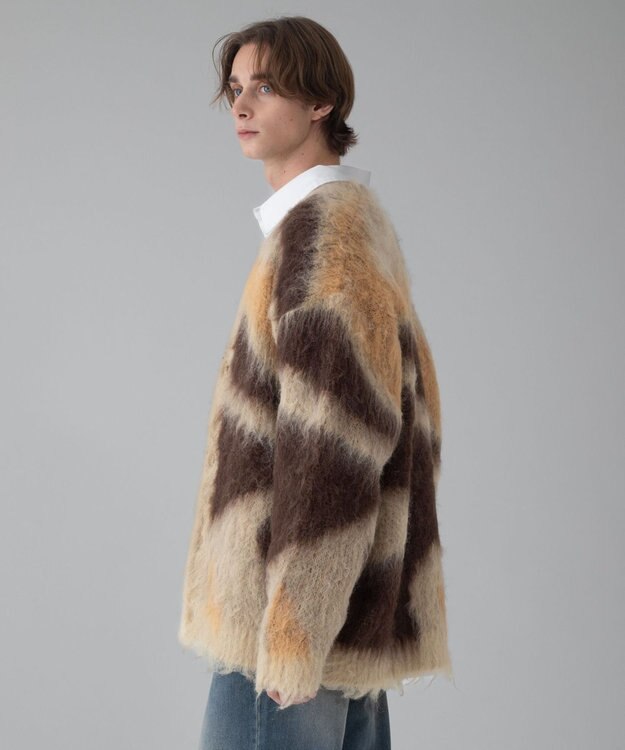 WEGO 【ユニセックス着用ITEM/MLサイズ展開】モヘアタッチパターンカーディガン ベージュ