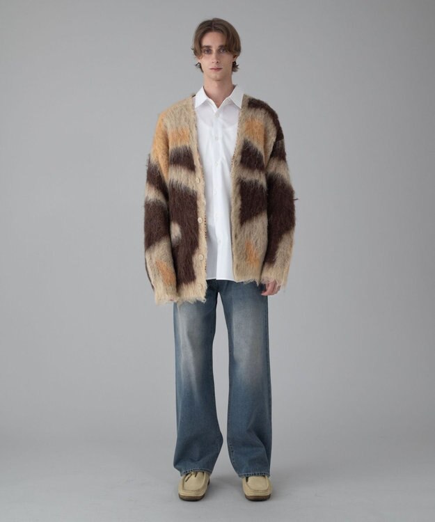 WEGO 【ユニセックス着用ITEM/MLサイズ展開】モヘアタッチパターンカーディガン ベージュ